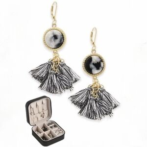 INC | Gold Tone Multi Tassel Drop Earrings + Personalized Jewerly Box